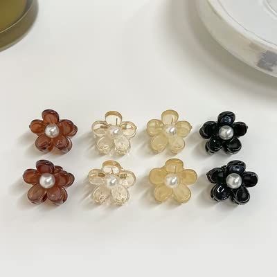 6pc Kawaii Lovely Flower with Pearl Hair Claw Clips for Women Girls Hairpin Crab Headband for Hair Washface Accessories Ornament (Color : E)