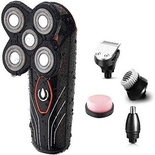 JYYBN Electric Razor, Men's 5-in-1 USB Rechargeable Shaver Waterproof Electric Shaver Grooming Kit with Hair Clipper, Nose Hair Trimmer, Facial Brush, Dry and Wet Beard Trimmer
