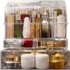 UShioart Clear Large Acrylic Makeup Organizer With Lid Cosmetic Storage Drawers Portable Makeup Organizers Dustproof And Waterproof Box For Women (14in) view 1