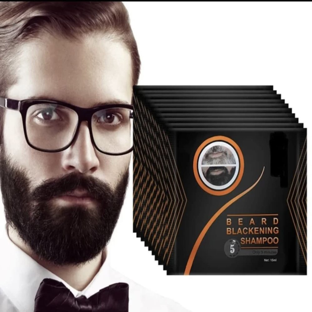Black Beard Coloring for Men - Instant Darkening Shampoo for Beard, Mustache, Sideburns, and Facial Hair (10 Pack)