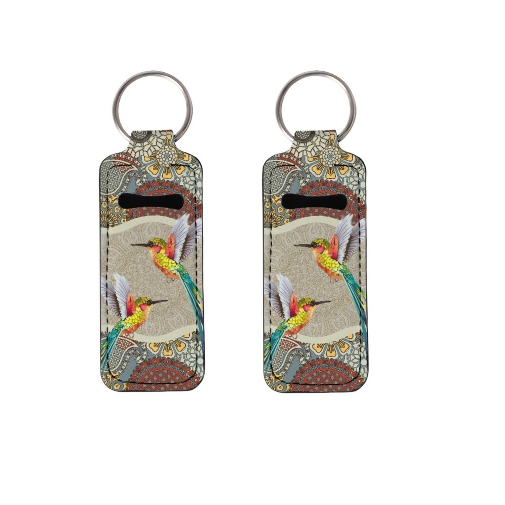 Dajingkj National Style Bird Soft Lip Balm Holder Lipstick Pouch Keychain 2 pieces Wallet Accessories Portable Chapstick Protector for Travel