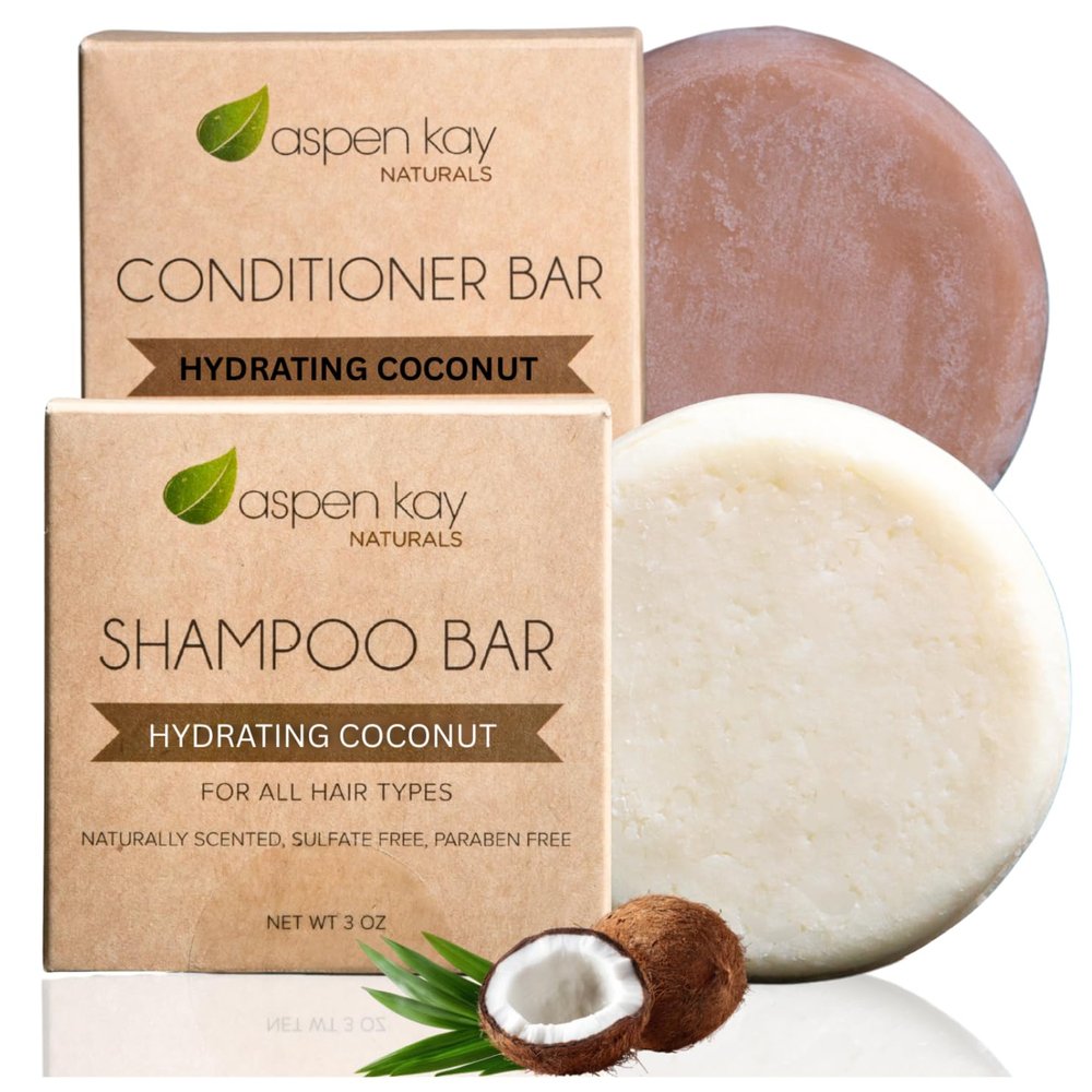 Hydrating Coconut Shampoo and Conditioner bar set, Organic Ingredients, All Hair Types, Sulfate-Free, Cruelty-Free & Vegan. One 3 ounce and one 2.3 ounce bars (Coconut)