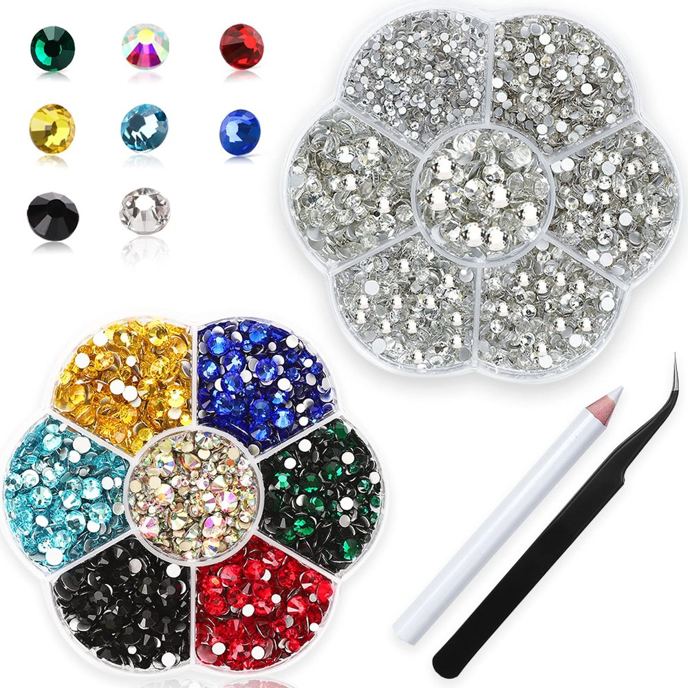 Crystal Flatback Rhinestones 3150Pcs, Nail Gems, Nail Art Decoration Glass Crystal Diamonds Craft, Gems Stones for clothes shoes bags DIY, Picking Pen/Tweezers kit(7 Sizes-crystal) HINABTRU