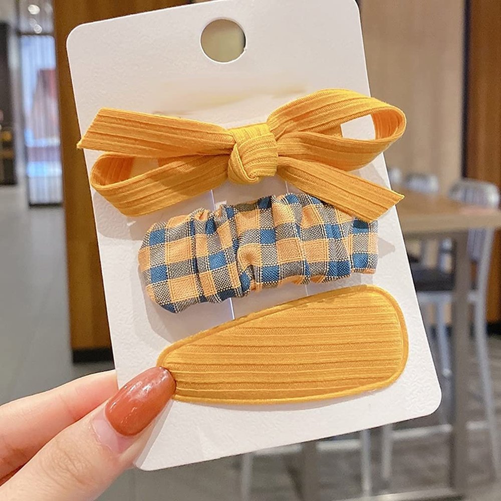 3pcs/Set New Girls Bow Plaid Cute Hair Clips Children Sweet Hairpin Headdress Barrettes Side Clip Fashion Hair Accessories (Color : A)