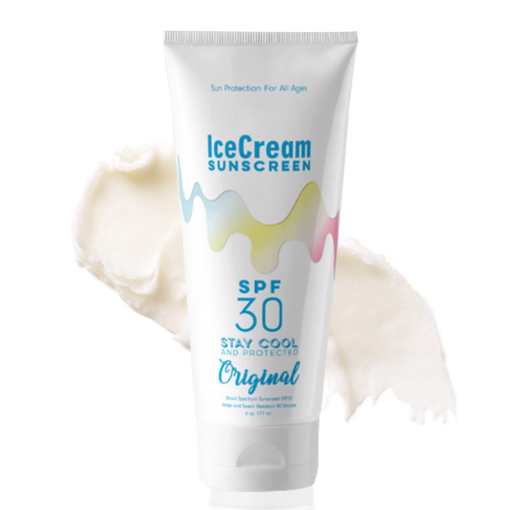 IceCream Sunscreen SPF30 Broad Spectrum for Body & Face Sunblock, Moisturizer, Water & Sweat-Resistant, Sulfate-Free, Paraben-Free, Reef-Friendly & Animal Cruelty-Free, 6oz (177ml) - Original