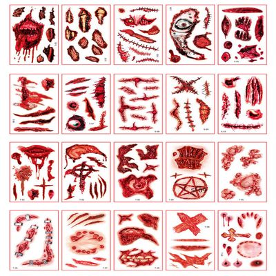 Halloween Scar Tattoos Temporary 20 Sheet 3D Horror Tattoo Sticker Halloween Masquerade Prank Makeup Props