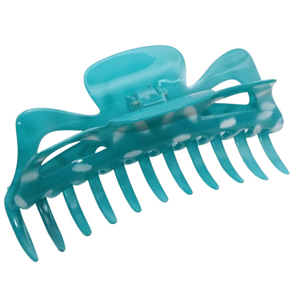 Parcelona French Classic Jumbo Large 5 1/2" Celluloid Volume Jaw Hair Claw (Turquoise Polka Dot))