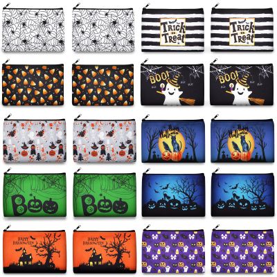 Reginary 20 Pcs Halloween Cosmetic Bags Gift Bags for Kids Girls Women Happy Halloween Pattern Toiletry Organizer for Party Favors Double Sided Printed Makeup Pouch with Zipper