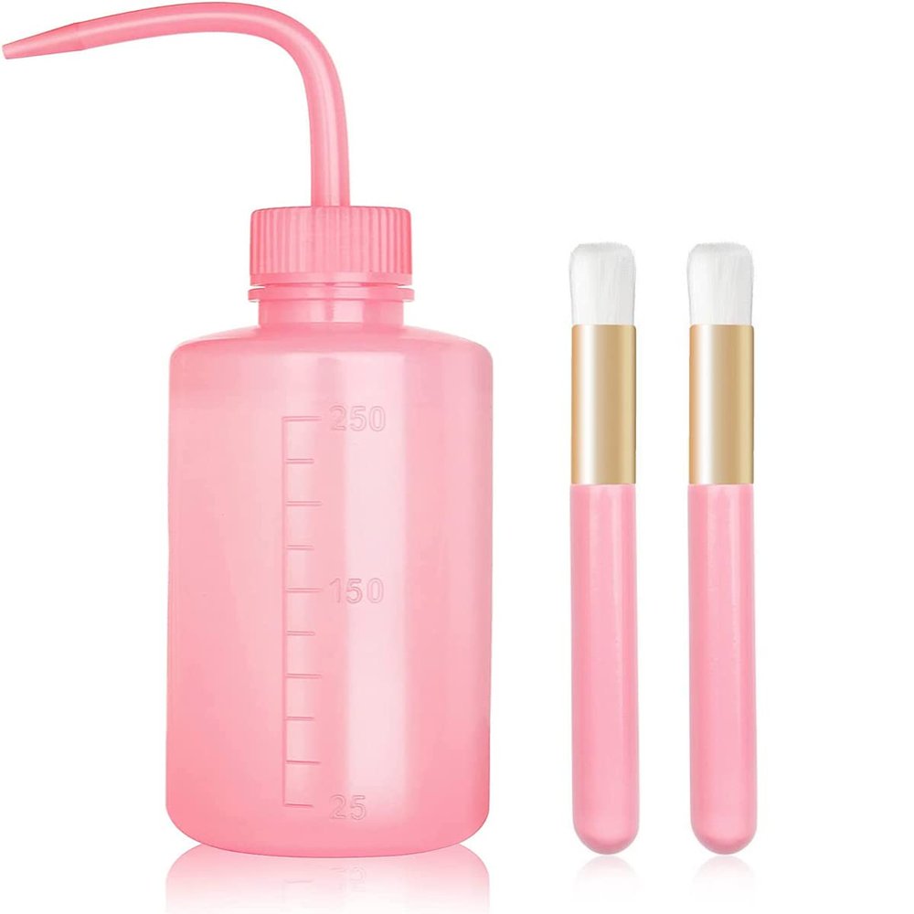 3 PCS Lash Shampoo Brush Sets With 1pcs 250 ML Plastic Satety Lash Tatoo Wash Bottles 2PCS Nose Blackhead Facial Cleaning Brush for Eyelash Extension Supplies (pink)