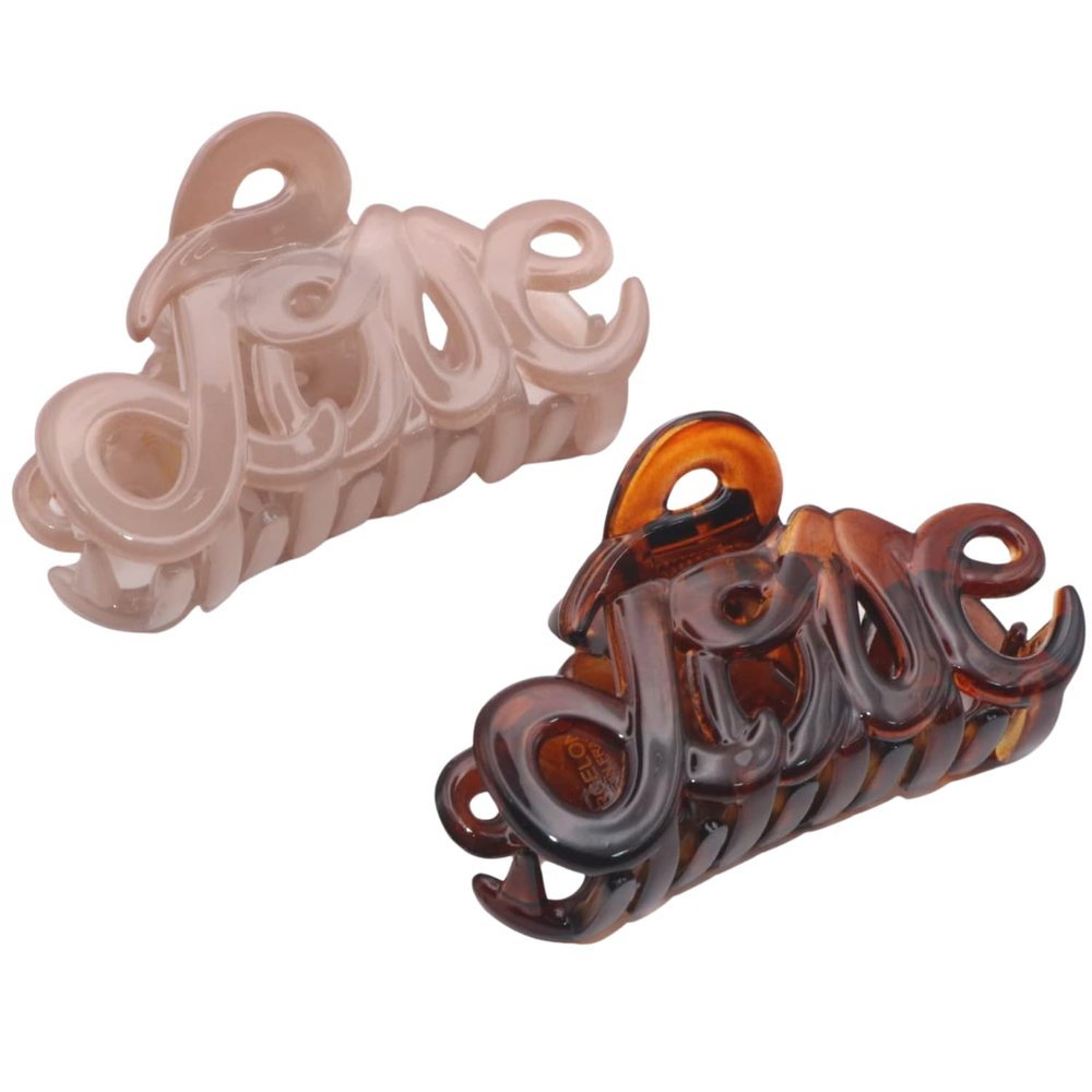 Parcelona French Love Small 2" Blush Pink and Tortoise Shell Celluloid Set of 2 Claw Clips Covered Spring Durable Fashion Hair Styling Clips Women Hair Accessories Girls Hair Clips, Made in France