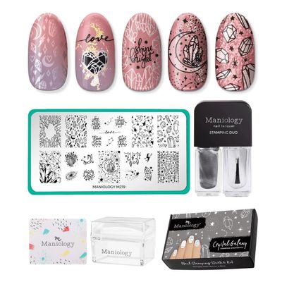Maniology Crystal Galaxy Nail Stamping Starter Kit | Celestial Nail Art with Crystal-Inspired Galaxy Designs  with Stamping Plate, Polish, Top Coat, Stamper & Scraper