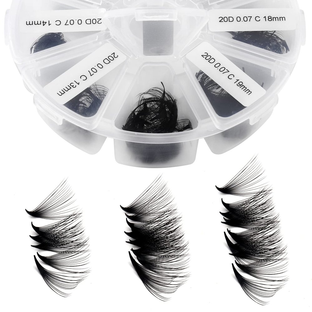 Premade Fans Eyelash Extension 500 Fans Handmade Loose Volume Lashes 20D Pre-made Fans 0.07mm Thickness C/D Curl 9-16mm/13-20mm Mixed Volume Eyelash Extensions (500PCS-20D-0.07-C, 9-16mm mixed)
