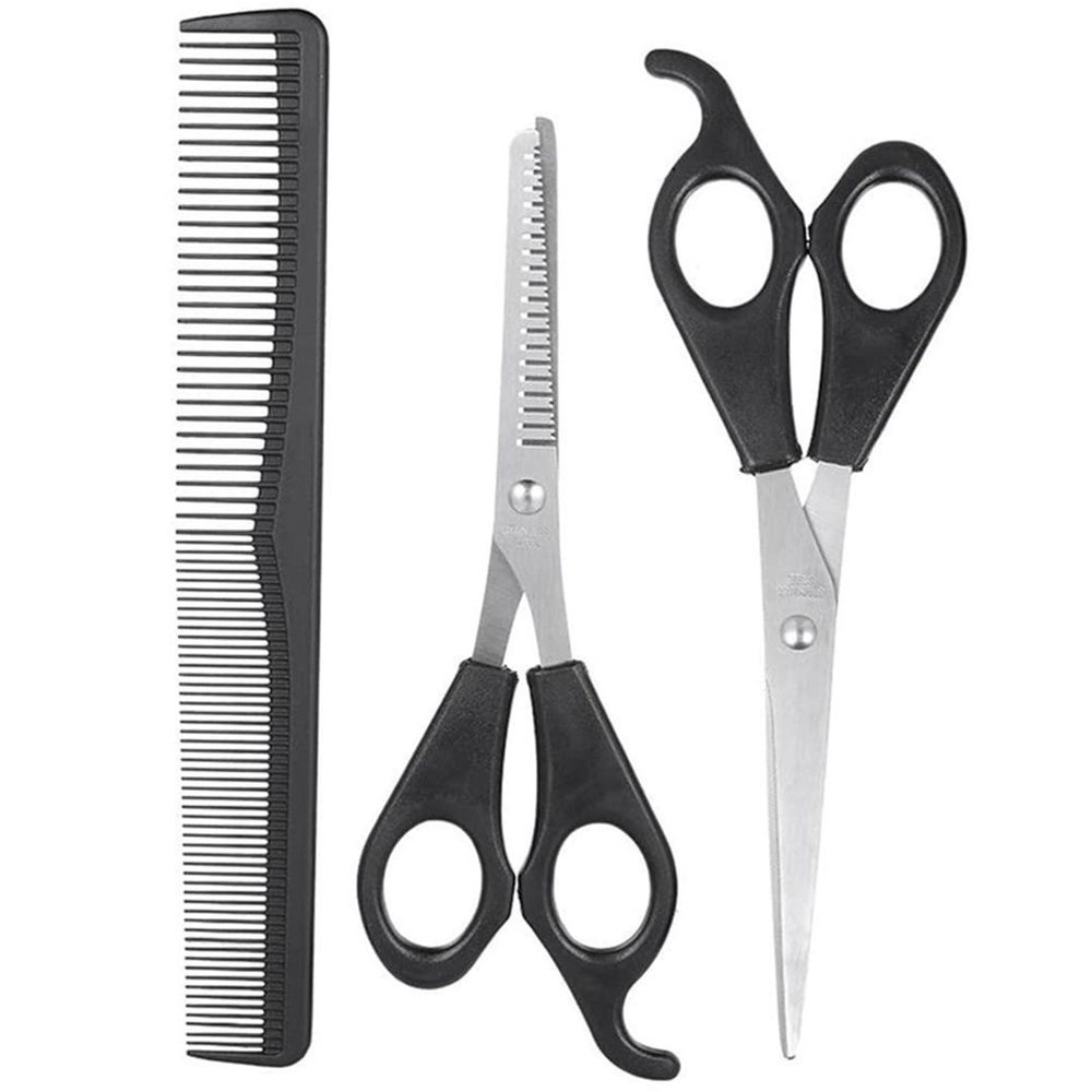 3 Pcs Hair Scissors Cutting Shears Salon Barber Hair Cutting Thinning Hairdressing Styling Tool Hairdressing Comb Black