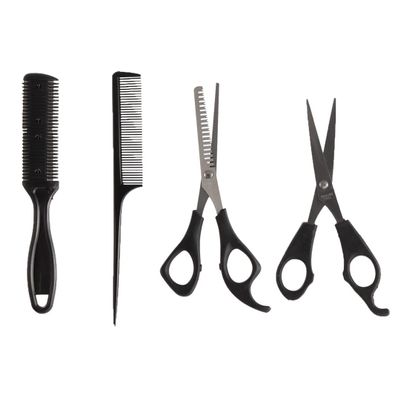 4Pcs Professional Barber Hairdressing Set Hair Cutting Scissors Comb Thinning Shears Flat Teeth Barber Styling Tools black