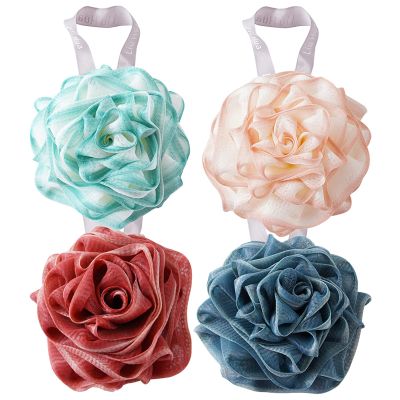 5.1in, 55g Rosey Bathball, Beautiful Body Exfoliator, Gentle Cleanse, Soft Scrubber, Loofah, 4 Pack
