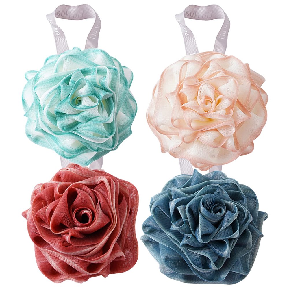 5.1in, 55g Rosey Bathball, Beautiful Body Exfoliator, Gentle Cleanse, Soft Scrubber, Loofah, 4 Pack