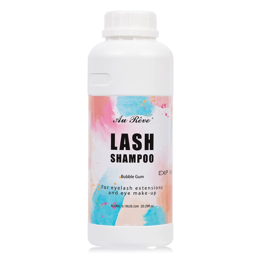 AuReve Eyelash Extension Cleanser Lash Shampoo Eyelash Extension Shampoo Lash Bath Cleaning Kit for Eyelash Care, Paraben & Sulfate Free for Salon Home Use (Bubble Gum 600ml)
