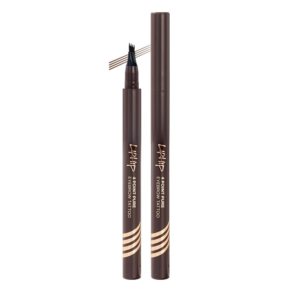 LIPHIP 4 Point Pure Eyebrow Tatoo Pen Water Proof Eyebrow Pen, 4 tips Fine Eyebrow make up (Dark Brown)