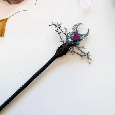 Aurorad Handmade Crafts Vintage Moon Stars Crystal Hairpin Branch White Quartz Hair Stick Special Bridal Wedding Gift (Metal Color : Rose Gold Color)
