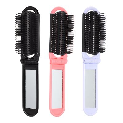 Folding Hair Brush Compact Pocket 6pcs with Mirror, Travel Comb