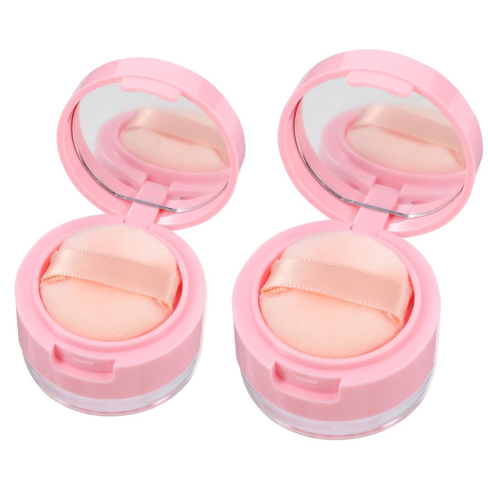 FOMIYES Small Clamshell Cosmetic Case with Mirror Travel Loose Powder Box Compact Portable Makeup Powder Container for Daily Use