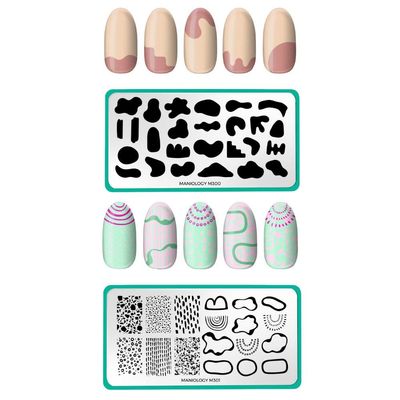 Maniology Mod Set Nail Stamping Plates, Minimalist Contemporary Aesthetic Nail Art Design, Blobs and Shapes Manicure (Mod Pods (M300), In Shape (M301))