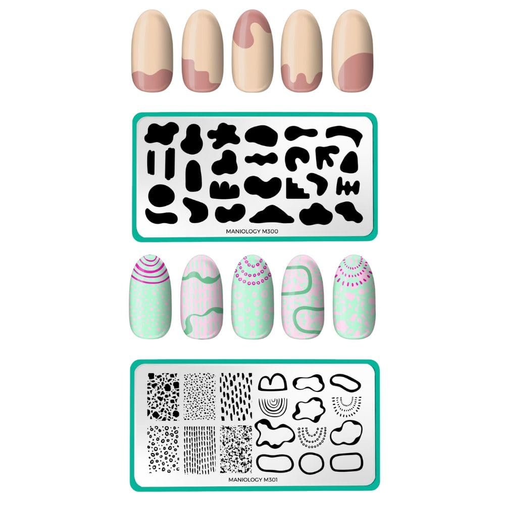 Maniology Mod Set Nail Stamping Plates, Minimalist Contemporary Aesthetic Nail Art Design, Blobs and Shapes Manicure (Mod Pods (M300), In Shape (M301))
