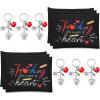 12 Pcs Teacher Appreciation Gift Bulk 6 Makeup Bags Cosmetic Pouch and 6 Keychains Valentines Graduation Gifts for Teacher Women(Black,Fresh Style) view 1