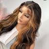 Ombre Brown Highlight #1B/30 Colored HD Transparent 13x4 Lace Front Wig Natural Wave Human Hair Wig With Baby Hair Body Wave 150% Density Glueless Pre-Plucked Virgin Hair For Black Women 22 Inch view 1