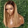 1b/27 Highlight Wig Straight Bob Human Hair Wig Side Part 13x6 HD Transparent Lace Front Wig Ombre Honey Blonde Short Bob Invisible Lace Front Brazilian Human Hair Wig 150% Density Pre Plucked 16inch view 1