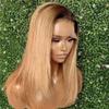 1b/27 Highlight Wig Straight Bob Human Hair Wig Side Part 13x6 HD Transparent Lace Front Wig Ombre Honey Blonde Short Bob Invisible Lace Front Brazilian Human Hair Wig 150% Density Pre Plucked 16inch view 2