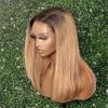 1b/27 Highlight Wig Straight Bob Human Hair Wig Side Part 13x6 HD Transparent Lace Front Wig Ombre Honey Blonde Short Bob Invisible Lace Front Brazilian Human Hair Wig 150% Density Pre Plucked 16inch view 3