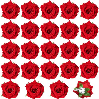 Batiyeer 24 Pcs Flower Hair Clips Rose Brooch Floral Hairpins 2.8" Flowers Hair Clips Headpieces Accessories for Flamenco Dancer Women Bridal Bridesmaid Wedding Halloween Christmas Party(Red)