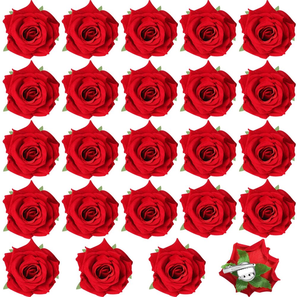 Batiyeer 24 Pcs Flower Hair Clips Rose Brooch Floral Hairpins 2.8" Flowers Hair Clips Headpieces Accessories for Flamenco Dancer Women Bridal Bridesmaid Wedding Halloween Christmas Party(Red)