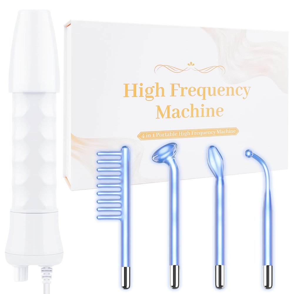 High Frequency Facial Wand - Uaike Portable Handheld Blue High Frequency Skin Facial Machine at Home - Skin Face Wand Device with 4 Different Blue Glass Tubes (Blue)