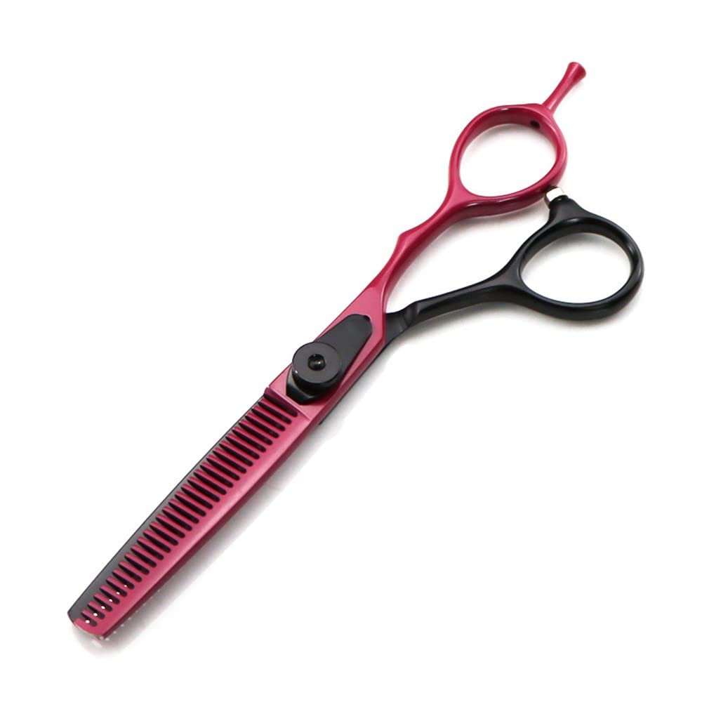 Professional Hair Cutting Shears, 6inch Japan 440c steel scissor Red hair scissors cutting barber haircut thinning shears hairdresser scissors (Color : Thinning)