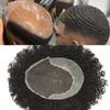 Afro Lace Toupee For Black Men Human Hair Units Afro Wave Swiss Lace Front Hairpieces With Poly Skin African American Men Toupee All HandTied Hairpieces For Black Men US Stock.(8x10''-120% Medium Density, 1# Jet Black-8mm afro wave) view 1