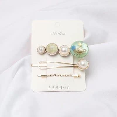 1Set Women Girls Hairpins Geometric Pearl Cute Hair Ornament Planet Hair Clips Starry Sky Barrettes Fashion New Hair Accessories (Color : B)