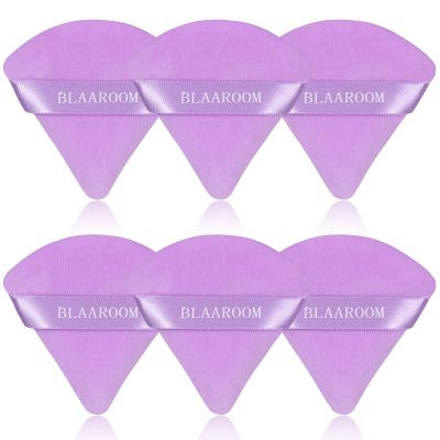 BLAAROOM 6 Pieces Powder Puff Face Makeup Velour Soft Triangle Powder Puffs for Loose Powder Mineral Powder Body Powder Wet Dry Cosmetic Foundation Sponge Makeup Tool - Purple