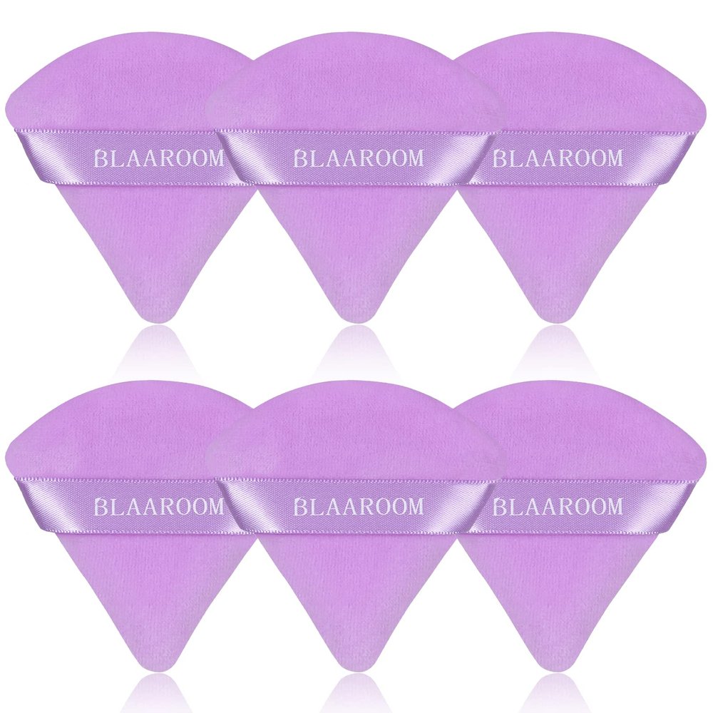 BLAAROOM 6 Pieces Powder Puff Face Makeup Velour Soft Triangle Powder Puffs for Loose Powder Mineral Powder Body Powder Wet Dry Cosmetic Foundation Sponge Makeup Tool - Purple