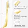 ennva Eyebrow Razor for Women - Eyebrow Trimmer Dermaplaning Tool- Ergonomic Eyebrow Shaper and Facial Razor for Peach Fuzz-Exfoliating Face Razor for Eyebrows-Eye Brow Shaver Razors w/ 7 Blades- Gold view 4