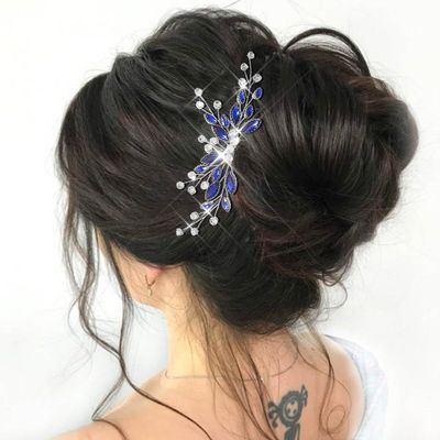 Unicra Bride Silver Wedding Hair Comb Sparkly Crystal Bridal Hair Piece Rhinestone Hair Accessorie for Women and Girls (Blue)
