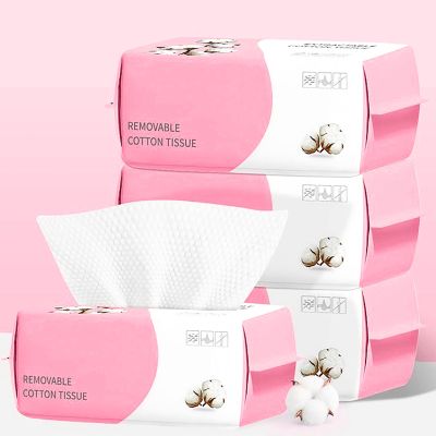 Disposable Face Towel 100 Count for Washing Soft Cotton Dry Wipes Facial Cloths Towelettes for Washing and Drying, Facial Tissue for Cleansing, Skincare and Makeup Remover (4 Pack)