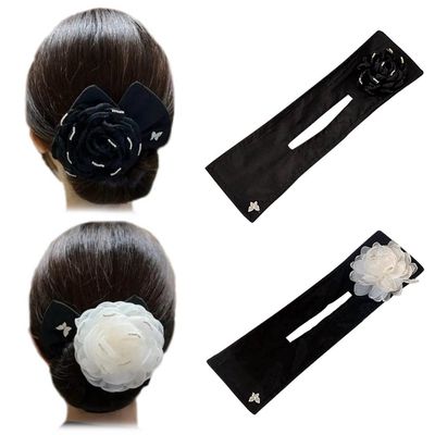 2PCS Hair Maker Cloth Flower Twist Donut Flexible Hair Accessory for French Hairstyle and Styling for Women and Girls, Black and White