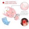 2 Pcs Nurse Scrub Caps Women Long Hair, Rabbit Pink Adjustable Working Cap with Button and Sweatband view 3