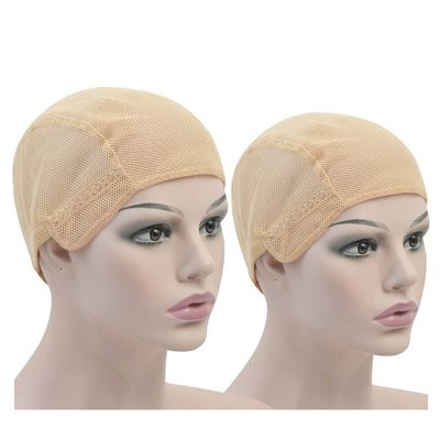 YTBYT 2 Pcs Stretch Wig Caps Mesh Weaving Caps with Adjustable Straps for Making Wigs ( Beige L )