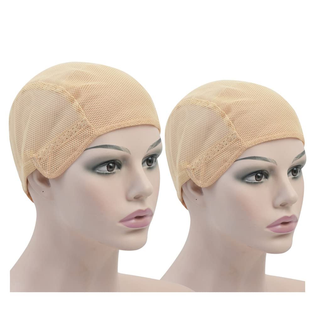 YTBYT 2 Pcs Stretch Wig Caps Mesh Weaving Caps with Adjustable Straps for Making Wigs ( Beige L )