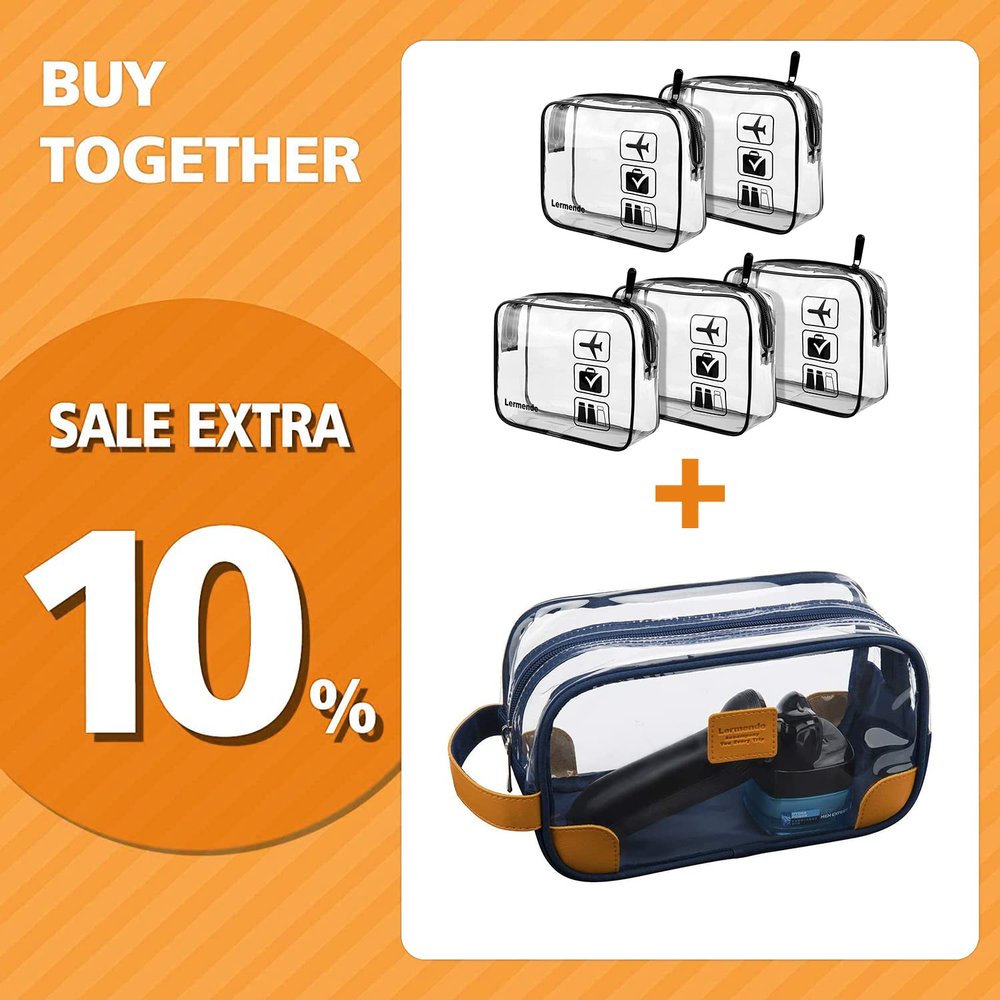 Lermende Clear Travel Toiletry Bag for Women Men, Water-resistant Clear Makeup Bag