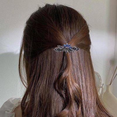 Aneneiceera Blue Crystal Wedding Hair Clip Barrette Molan Rhinestone Black Hair Barrette Clips Bling Bridal Headpieces Head Clip Headwear Crystal Bride Hair Accessories for Women and Girls (Lotus)