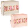 Patelai 2 Pcs Preppy Makeup Bags Chenille Letter Patch Bag Face Skin Hair Stuff Aesthetic Cosmetic Bag Travel Zipper Pouch Makeup Organizer Graduation Gift for Girls (White, Pink,Hair, Skin) view 1